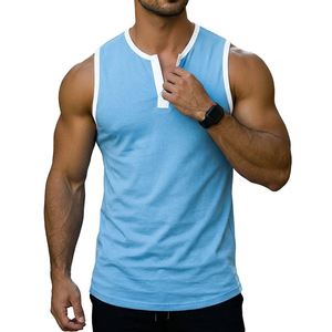 Débardeurs décontractés pour hommes en coton et élasthanne haute densité, col en V élégant, bordure contrastante, personnalisables avec logo – Vente en gros - Product Image 3