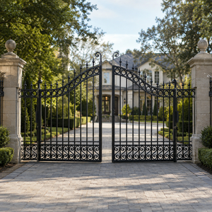 Puerta de Entrada Doble de Hierro Forjado Negro Ornamentado con Adornos de Espiga y Volteos para Seguridad en Entradas de Villas y Jardines - Product Image 4