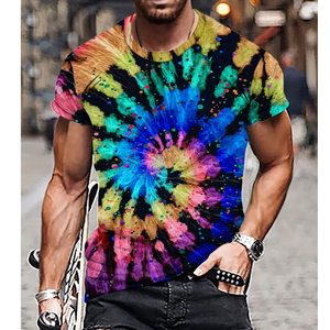 T-shirt en jersey tie-dye à logo personnalisé sur le devant, 100% coton, coupe oversize, streetwear décontracté unisexe, été, vente en gros - Product Image 2