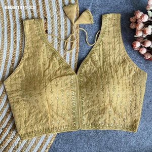 Proveedor de blusas con cuello en V, de la mejor tela de seda Banarasi con bordado de hilo-Zari-sequencia y trabajo de rayas individuales, de Surat. - Product Image 3