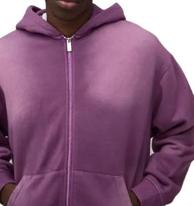 Sudadera con capucha de invierno personalizada de poliéster/algodón, de punto, extragrande, gruesa, con cremallera, estilo streetwear, lavado ácido, efecto desgastado por el sol, para hombre - Product Image 3