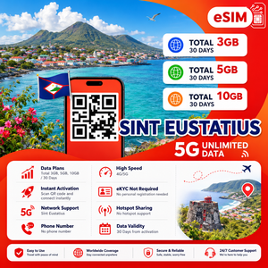 Forfait de données de voyage Sint Eustatius eSIM 4G/5G 3GB 5GB 10GB 30 jours Livraison instantanée par e-mail du code QR - Product Image 2