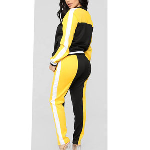Ensemble de survêtement color block pour femme, manches longues, fermeture éclair, jogging sportif, respirant, polyester et coton, tenue décontractée printemps - Product Image 3