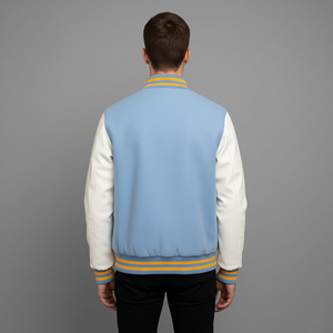 Veste universitaire pour homme, violette et crème, avec fermeture boutonnée, coupe classique, style décontracté, col montant, couleur unie, doublure en coton - Product Image 6