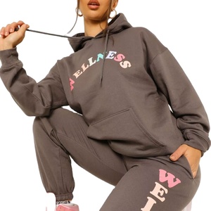 High Quality Customized Women's Heavyweight 100% Cotton Solid Breathable Tracksuit <b>Stacked</b> Sweat Suit Hoodies Sweatshirts Design - Product Image 5