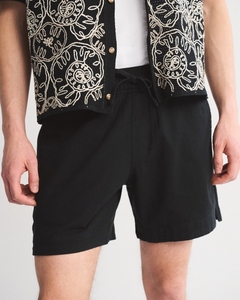 Custom Men Textured 100% Cotton Breathable Quick Dry Shorts <b>Elastic</b> Waist Drawstring Casual Resort OEM ODM Wholesale Supplier - Product Image 5