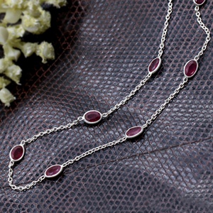 Wholesale 925 Sterling Silver <b>Ruby</b> Gemstone <b>Necklace</b> for Women Classic Oval Cut Fine Chain Jewelry Gift - Product Image 5