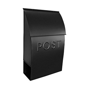 Contemporary Matte Black Metal Mailbox Embossed <b>Post</b> Newspaper Slot <b>Wall</b> Mount Outdoor Letter <b>Box</b> Home Exterior Decor - Product Image 1