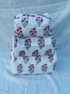 100% pure cotton quilted block print <b>makeup</b> bag vintage zipper travel toiletry pouch floral cosmetic organizer for women gifts - Product Image 4