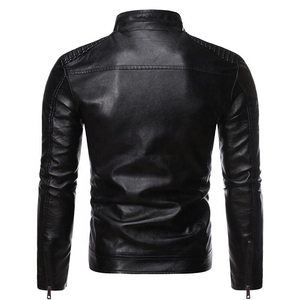 Chaqueta de Motociclista de Cuero PU Marrón para Hombre, Cuello Alto, Cierre de Cremallera, Corte Ajustado, Estilo Otoñal - Product Image 6