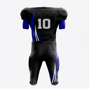 Uniforme de football américain sublimé avec motif éclair noir et bleu |   Numéro et Nom Personnalisés |   MOQ Factory - Product Image 3