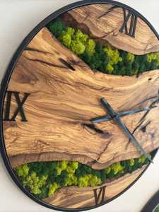 Handmade Art Deco Wooden Wall <b>Clock</b> Natural Preserved Moss Olive Wood Frame Eco-Friendly Custom Modern for Living Room Hanging - Product Image 2