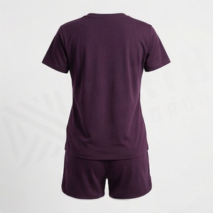 Women's 2 Piece <b>Knitted</b> Cotton T-Shirt and Shorts <b>Set</b> Crew Neck Short Sleeve Loose Fit Above Knee Casual Wear Solid - Product Image 2