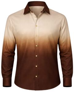 Camisa Formal para Hombre en Degradado Beige Marrón, Algodón Premium, Manga Larga, Cierre de Botones, Estilo Casual Elegante, Fabricante Personalizado, Suministro al por Mayor OEM - Product Image 1