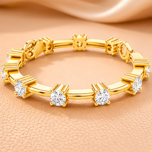 Pulsera de Diamantes con Corte Brillante, Plateada en Plata con Oro Amarillo de 14 Quilates, Certificada por IGI, Joyería Nupcial Elegante y Minimalista, Regalo para - Product Image 1