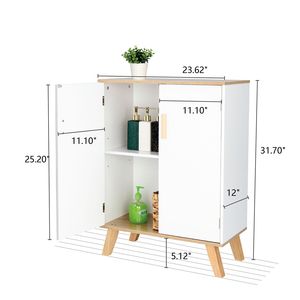 Mobile da Bagno FCH in Legno Massello a Doppia Anta, Bianco e Colore Venatura Legno, per Stoccaggio in Soggiorno - Product Image 6
