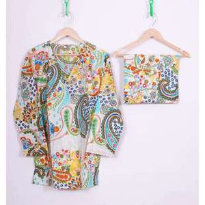 Pijamas de Otoño para Mujer de Alta Calidad, 2 Piezas, Estampado Floral de Satén de Algodón, Transpirables, Suaves, con Botones, Manga Larga, Cintura Elástica - Product Image 1