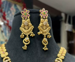 Exclusive High Quality Brass <b>Gold</b> Plated Stones Look Classic Wear Necklace <b>Set</b> with <b>Earrings</b> Wedding & Party Collection Women - Product Image 2