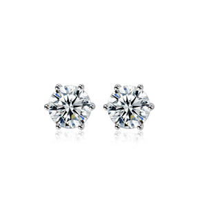Pendientes de Diamante Solitario en Plata de Ley 925 con Moissanita VVS, Corte Brillante Redondo, con Cierre a Presión - Product Image 1