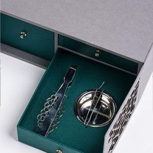 Ensemble Mubkhar en velours vert émeraude de style nordique, boîte à encens décorative en filigrane métallique, diffuseur d'oud arabe de luxe - Product Image 2