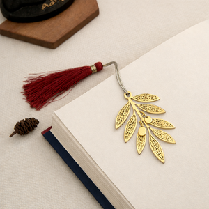 Marque-pages en métal personnalisés plaqués or, motif végétal vert imprimé sérigraphié, cadeaux écologiques promotionnels - Product Image 1