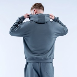 Ensemble de survêtement pour homme de haute qualité avec logo brodé personnalisé, sweat-shirt à capuche et pantalon de jogging à revers, en molleton de coton - Product Image 2
