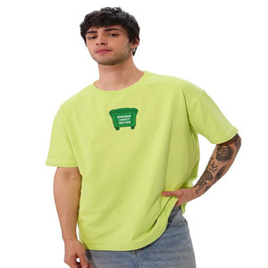 เสื้อยืดแขนสั้นสีเขียวมะนาวทรงปกติสำหรับผู้ชาย คอปกย้อมสีเรียบง่าย ผ้าฝ้ายแท้ 100% ป้องกันการยับ ดีไซน์ปรับแต่งได้ - Product Image 4