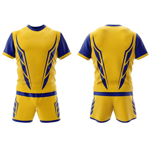 ชุดยูนิฟอร์มฟุตบอลชายสีเหลืองน้ำเงินแบบสั่งทำพิเศษ พิมพ์ลายแบบ Sublimation แห้งเร็ว ทรงสปอร์ต แขนสั้น เหมาะกับทุกฤดูกาล - Product Image 1