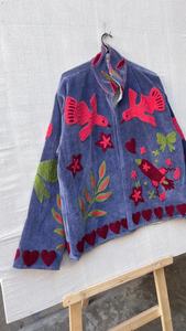 Blue coat and Handmade Embroidered Velvet Jacket Boho Suzani Style <b>bird</b> Design Floral Suzani Jacket Unique Gift For Her - Product Image 6