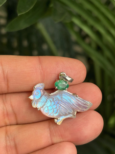 <b>Opal</b> Bird <b>Pendant</b> Earrings With Emerald Bezel Setting Vintage Animal Shape Unisex Jewelry Gift - Product Image 1