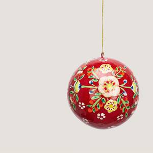 Boule de Noël suspendue en papier mâché du Cachemire, peinte à la main, motif floral, ornement de Noël rouge, ornement suspendu en papier mâché floral - Product Image 5