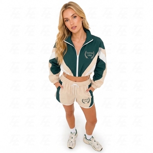 Ensemble de shorts color block pour femmes OEM, veste de survêtement courte et short assorti à taille élastique - Product Image 6