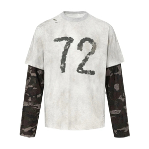 เสื้อยืดคอกลมโอเวอร์ไซส์ แขนลายพราง พิมพ์ลาย 72 แบบ ทรงหลวม ใส่ได้ทั้งชายและหญิง ผ้าเจอร์ซีย์คอตตอน 100% ใส่ได้ทุกฤดู เสื้อยืดแขนยาว - Product Image 1