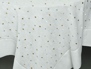 Wholesale Customized Modern <b>Tablecloth</b> Cotton/Linen Blend Embroidered Gold & Silver Dots Durable Washable Full Sizes <b>Table</b> Cover - Product Image 3
