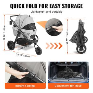 Passeggino per Animali Domestici in Alluminio con 3 Ruote in PU, Capacità di Carico 75 Libbre, Cestino Portaoggetti e Freni Rotanti - Product Image 6