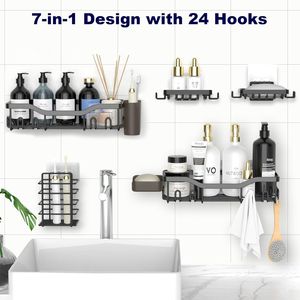 7 Pack Rustproof Stainless Steel <b>Corner</b> Bathroom <b>Shelves</b> Large Capacity No Drill Rack with Soap Dish and Toothbrush Holder - Product Image 4