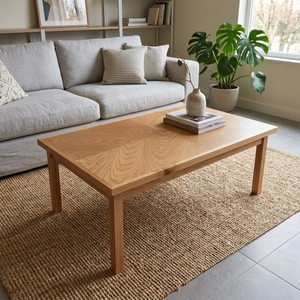 Table basse rectangulaire moderne en teck massif, finition naturelle, pieds coniques en bois, table d'appoint contemporaine pour salon - Product Image 3