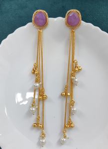 Pendientes de piedra doblete pulida en oro de calidad premium, ligeros, complementan tanto la ropa étnica como la occidental, perfectos para fiestas. - Product Image 2