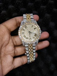 Reloj de Cuarzo de Lujo con Incrustaciones de Diamantes, Caja Redonda de 41 mm, Pantalla Analógica, Números Romanos, Cierre Desplegable de Acero Inoxidable, para Hombre y Mujer - Product Image 1