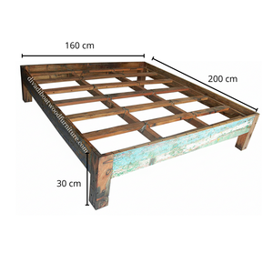 Cama doble de madera recuperada de barco, sin cabecero, color original, ecológica, sostenible, hecha a mano, para dormitorio. - Product Image 1