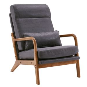 Poltrona da Interno con Schienale Alto, Braccioli in Legno Massello, Telaio in Ferro, Tessuto Bronzato Grigio Scuro, Ecologica, per Soggiorno - Product Image 5