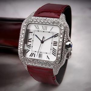Wholesale Supply Red Leather <b>Iced</b> <b>Out</b> Dial Diamond <b>Watch</b> for Global Retail Promotions and Resale Available for Export Price - Product Image 1