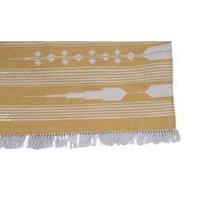 Alfombra Dhurrie de algodón a rayas diarias amarilla hecha a mano en estilo Flatweave para una belleza mejorada y una calidad duradera - Product Image 4