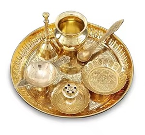 Polished Finish Brass Pooja Thali Classic Design Traditional Style <b>Mandir</b> Plate Home Decor - Product Image 3