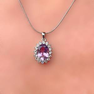 Natural <b>Amethyst</b> Halo Oval Silver Pendant Elegant Purple Gemstone Jewelry February Birthstone Gift For Women Pendant - Product Image 4