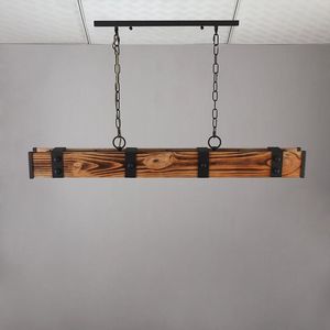 Rowen rustico lampadario lineare a 4 luci a LED lampada a sospensione in legno ruggine e metallo - Product Image 4