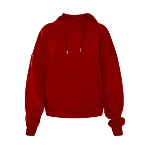 เสื้อฮู้ดดี้สีแดงผ้าฝ้ายหนานุ่มทรงโอเวอร์ไซส์ ไหล่ตก สไตล์สตรีทแวร์ เสื้อสเวตเชิ้ตแบบสวมใส่สบายสำหรับทุกเพศ - Product Image 1