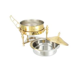 Plat à chafing rond en argent poli avec finition en spirale traditionnelle et repose-couvercle intégré pour la restauration professionnelle et les événements - Product Image 3