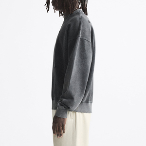Sweat-shirt unisexe personnalisé 100 % coton épais délavé à l'acide, coupe oversize, doublé, épaules tombantes, col rond, style streetwear vieilli - Product Image 2
