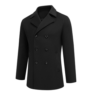Warm Winter Casual Long Pea Coat <b>Black</b> Color Long Sleeve Button Down Overcoat Soft Woolen Slim Fit <b>Men's</b> <b>Peacoat</b> - Product Image 2